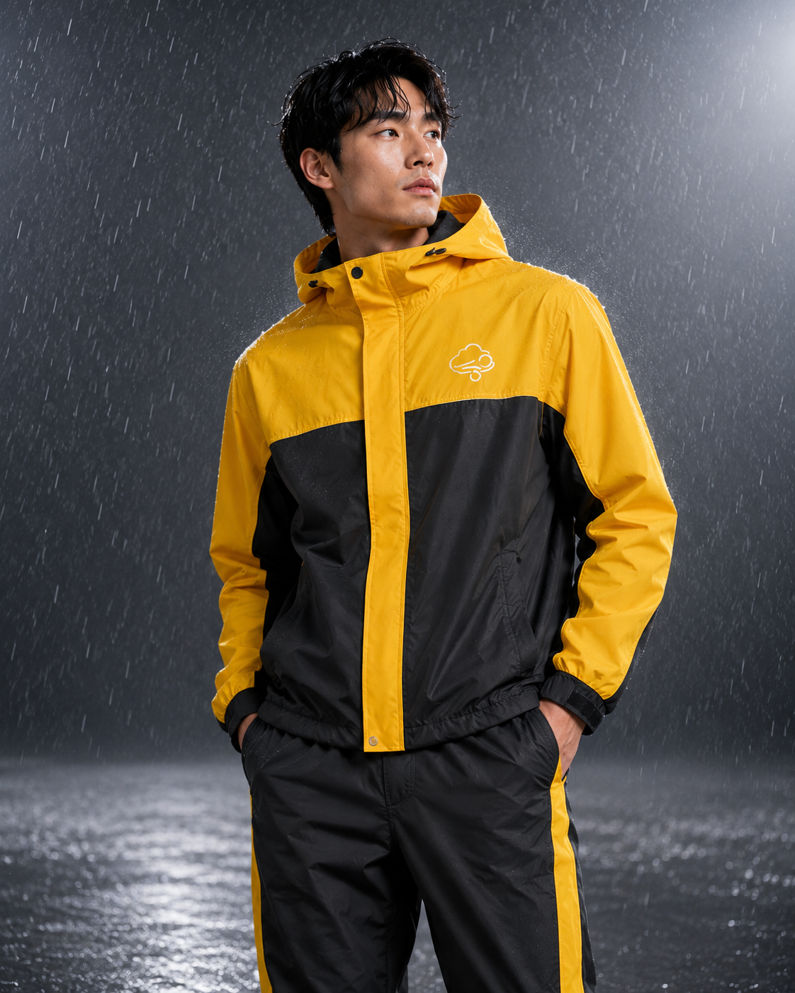 Men’s Waterproof Hooded Raincoat Set Black&Yellow