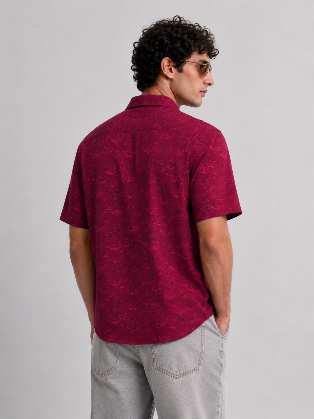 Men’s Premium Tropical Print Half-Sleeve Shirt – Maroon