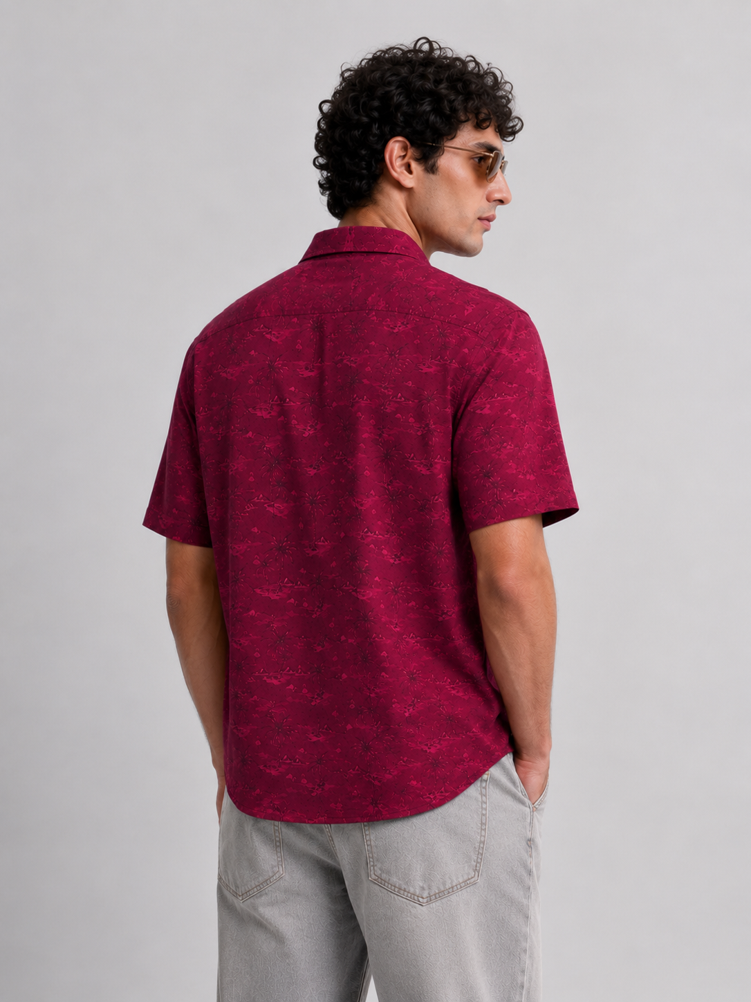 Men’s Premium Tropical Print Half-Sleeve Shirt – Maroon