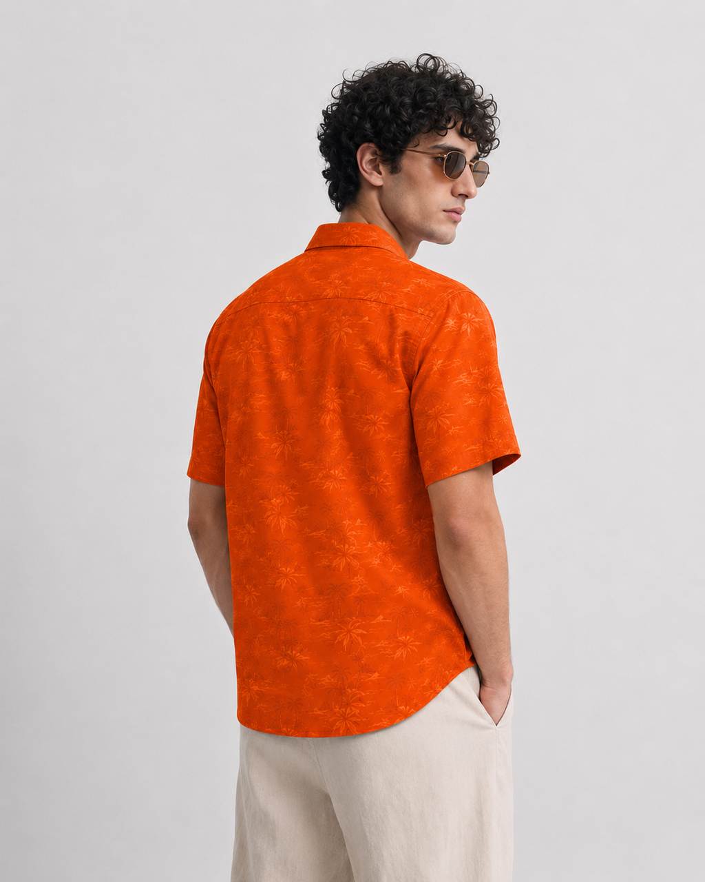 Men’s Premium Tropical Print Half-Sleeve Shirt – Orange