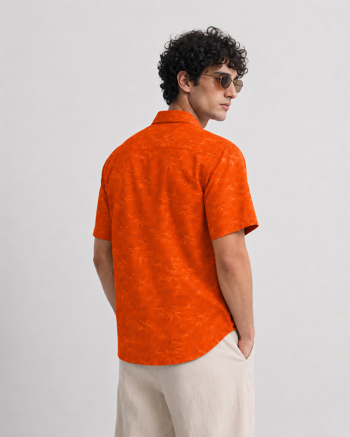 Men’s Premium Tropical Print Half-Sleeve Shirt – Orange