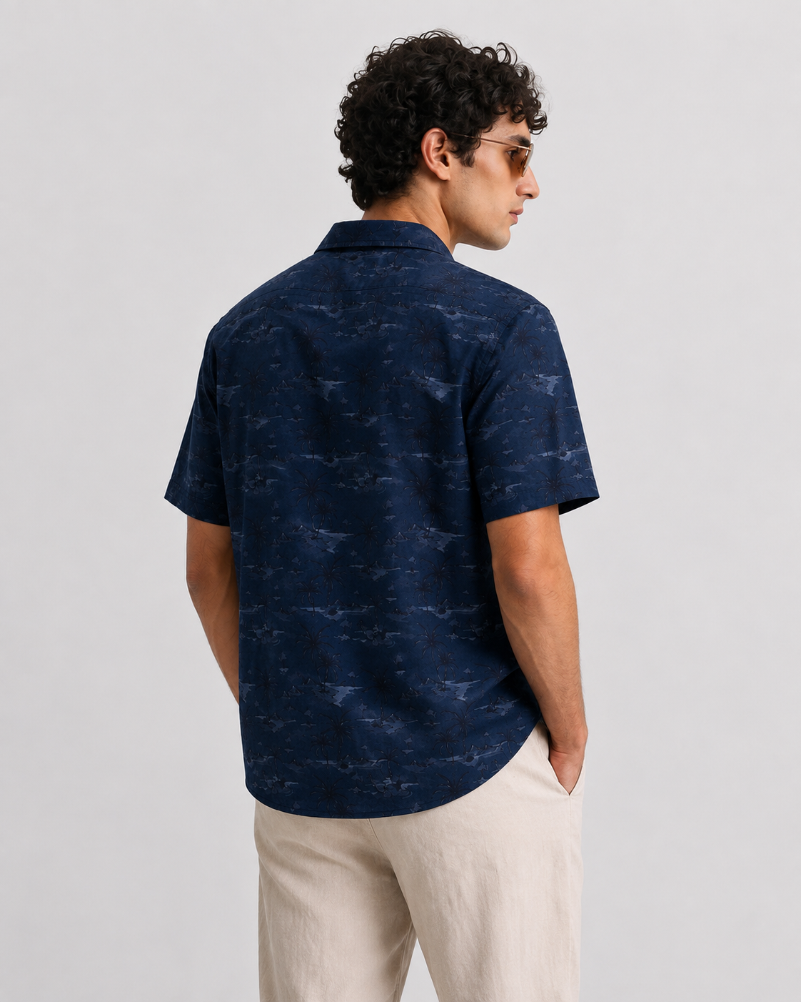 Men’s Premium Tropical Print Half-Sleeve Shirt – Navy