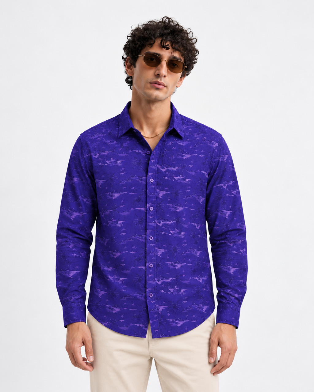 Men’s Premium Tropical Print Full-Sleeve Shirt – Royal Purple