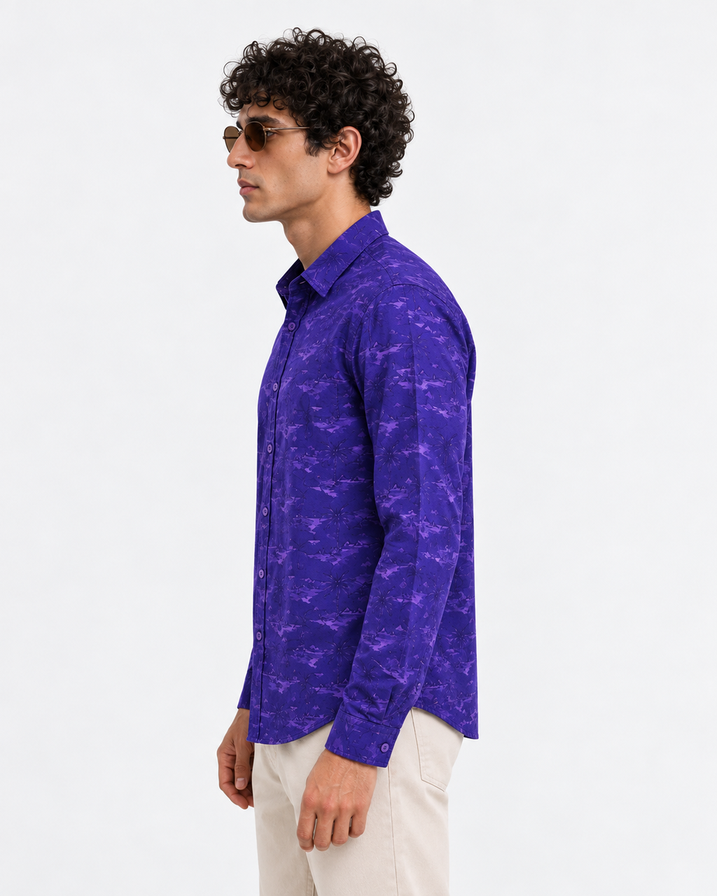 Men’s Premium Tropical Print Full-Sleeve Shirt – Royal Purple