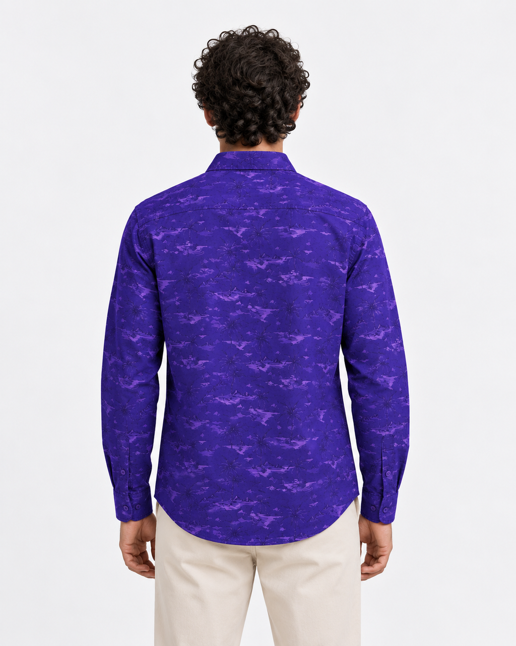 Men’s Premium Tropical Print Full-Sleeve Shirt – Royal Purple