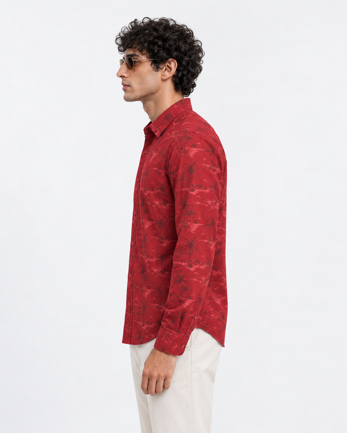 Men’s Premium Tropical Print Full-Sleeve Shirt – Maroon
