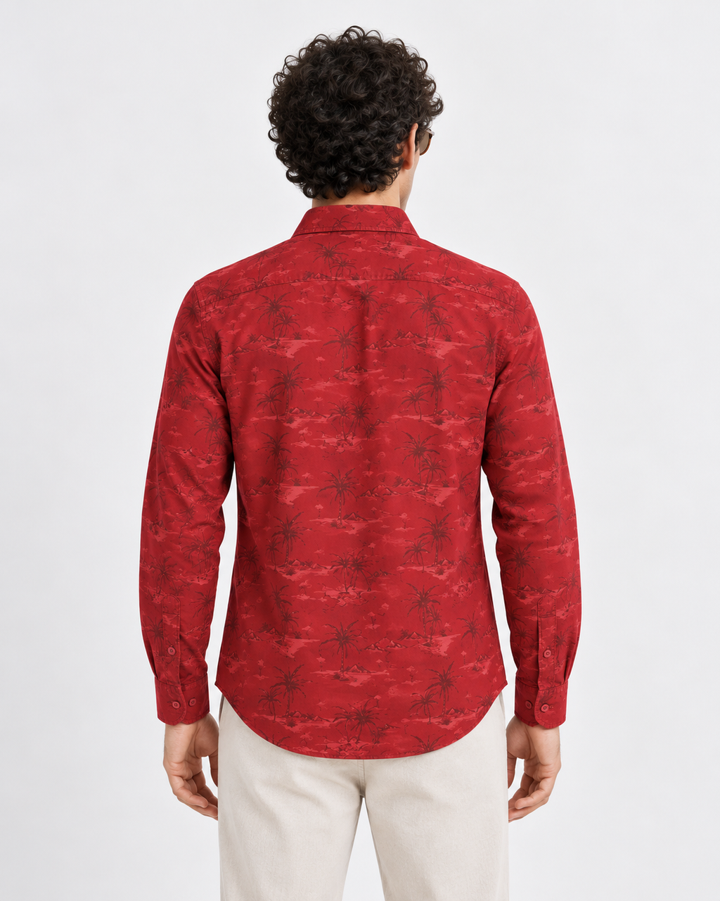 Men’s Premium Tropical Print Full-Sleeve Shirt – Maroon