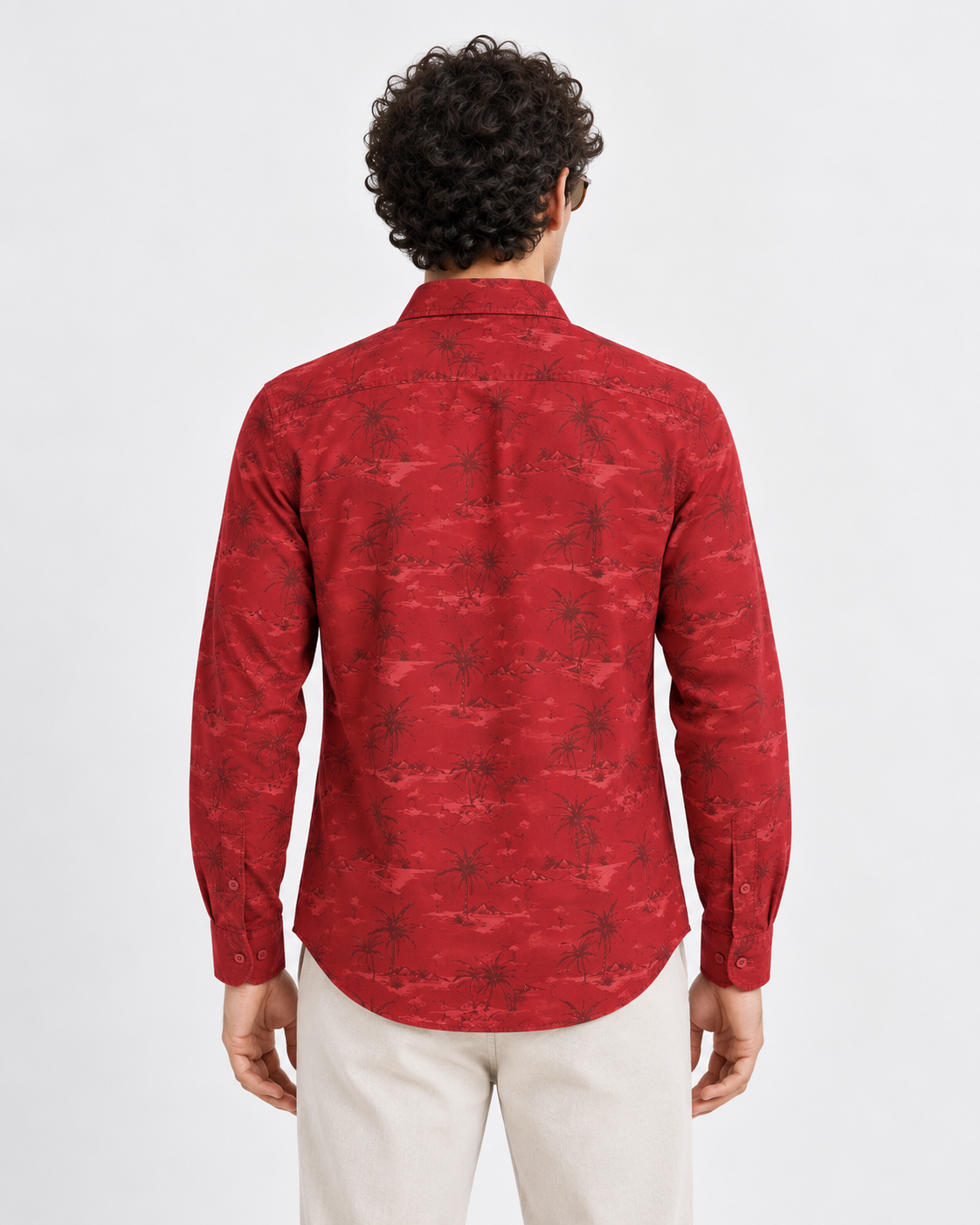 Men’s Premium Tropical Print Full-Sleeve Shirt – Maroon