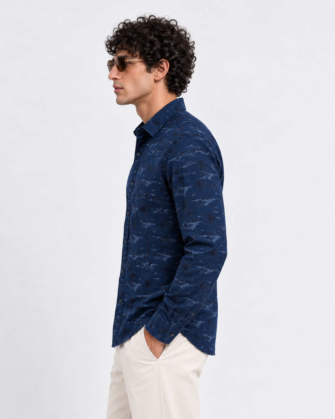 Men’s Premium Tropical Print Full-Sleeve Shirt – Navy