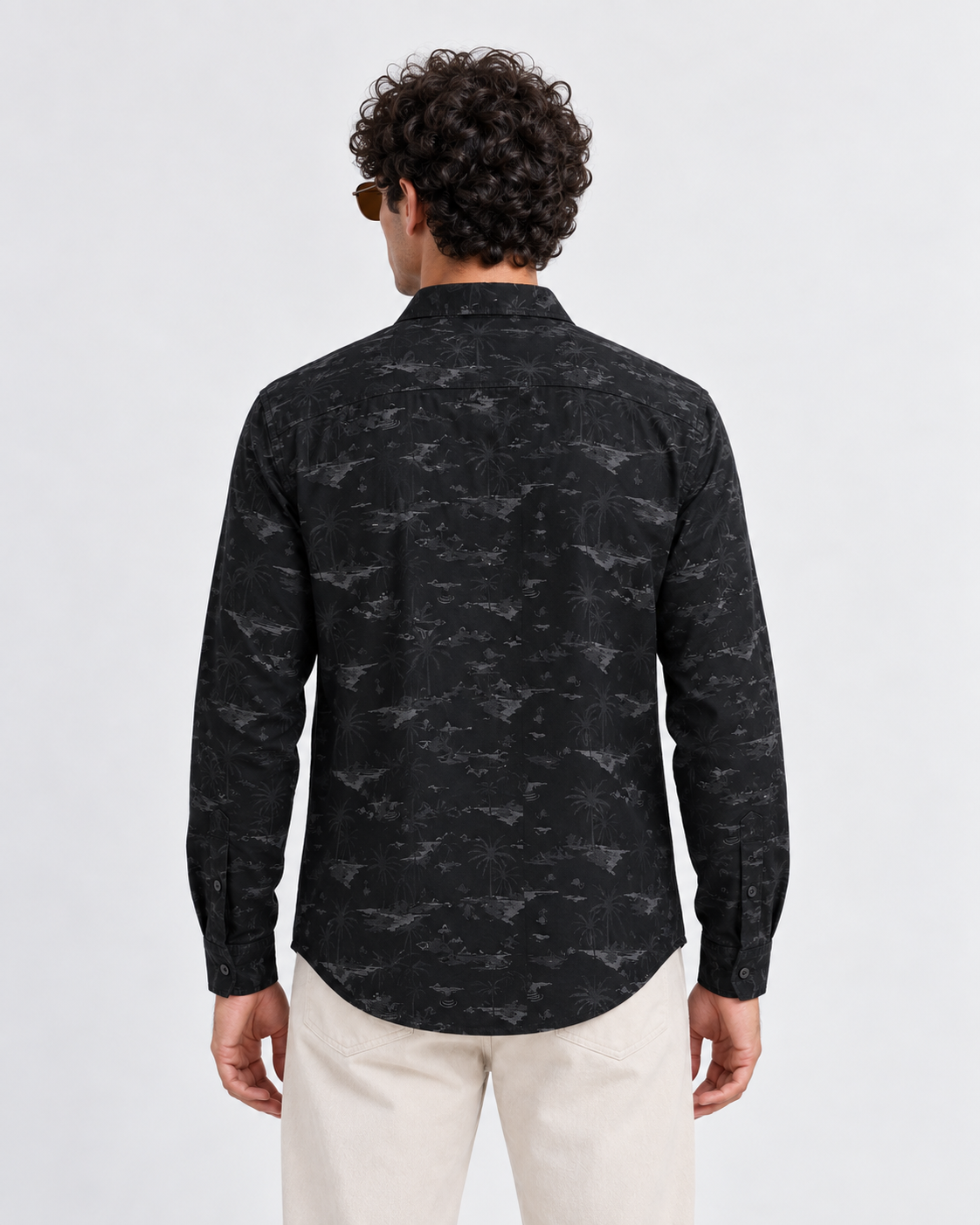 Men’s Premium Tropical Print Full-Sleeve Shirt – Black