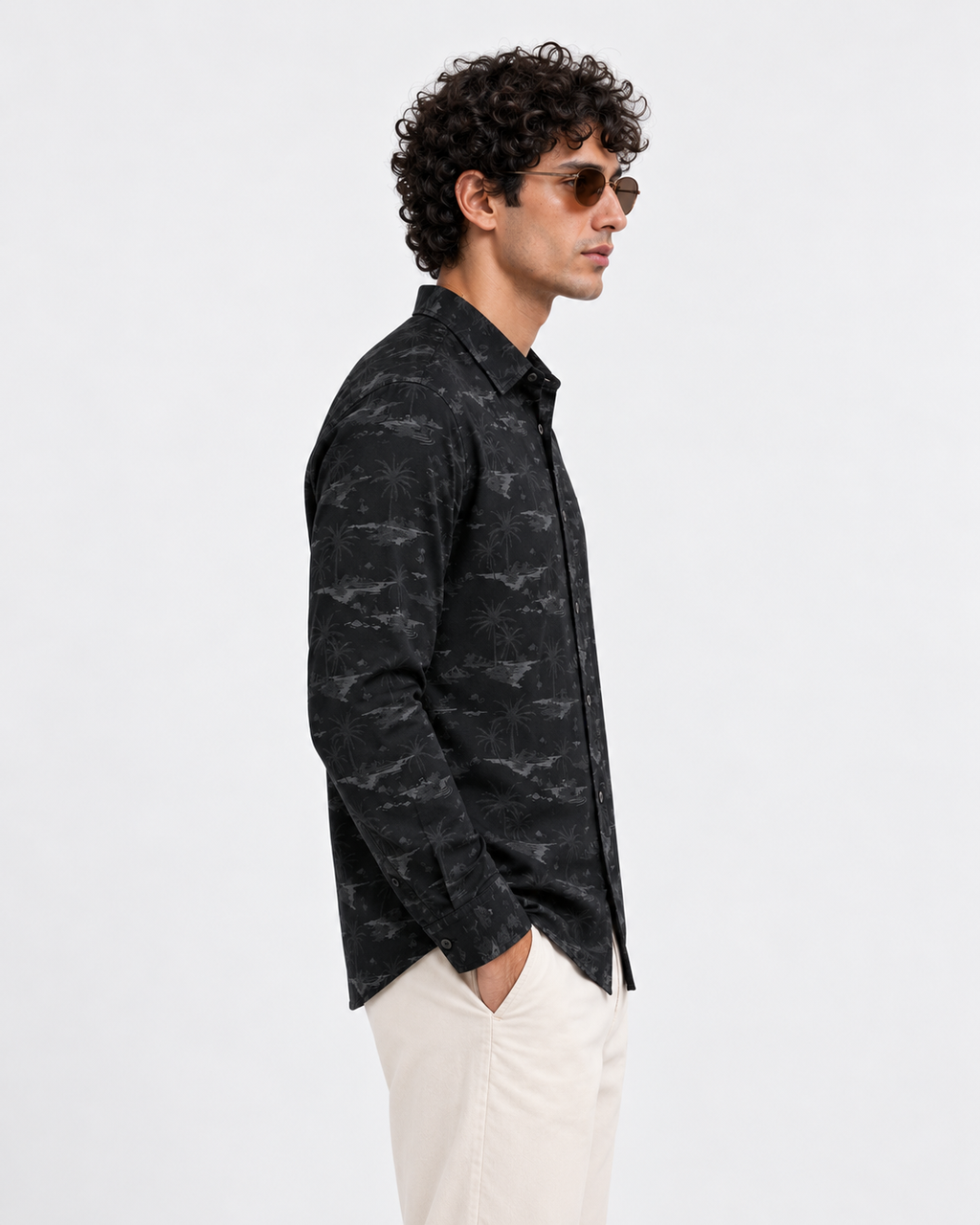 Men’s Premium Tropical Print Full-Sleeve Shirt – Black