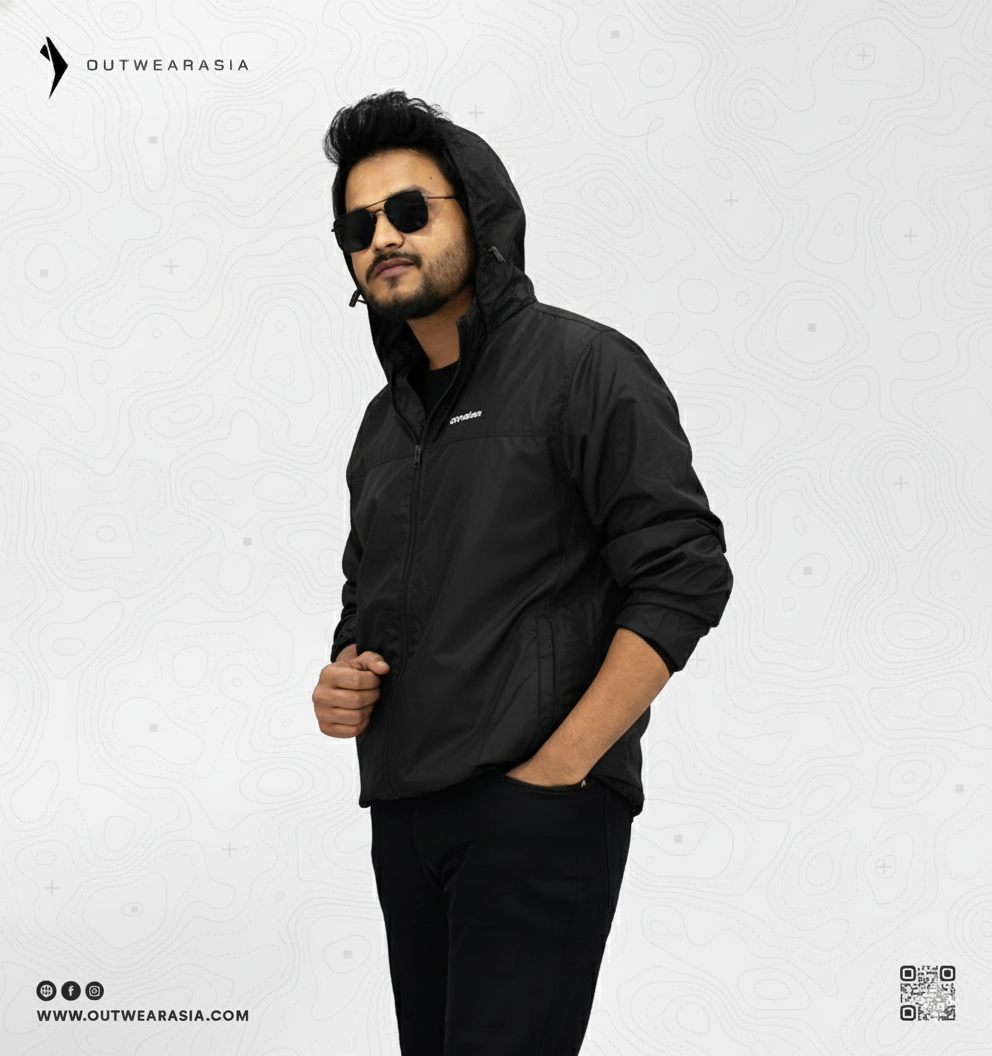 Windbreaker Travel Jacket with Portable Bag-Black