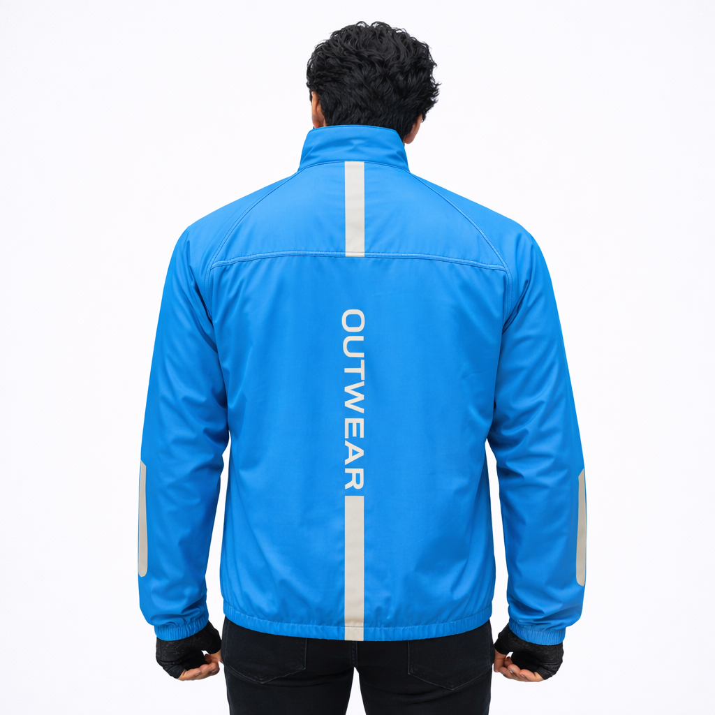 Premium Biker Windbreaker for Men’s With Printed Reflective, More Elasticity RIB & Raglan Collar- Gusty Sky Blue