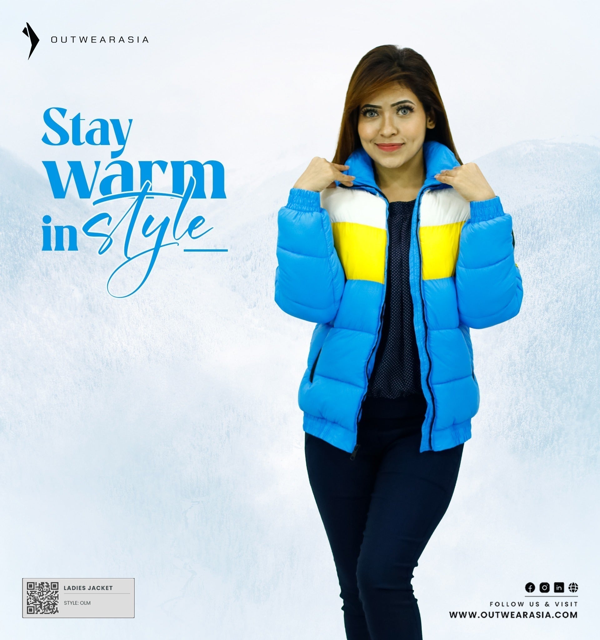 Ladies Multicolor Stylish Winter jacket- OLMCJ-5 BLUE