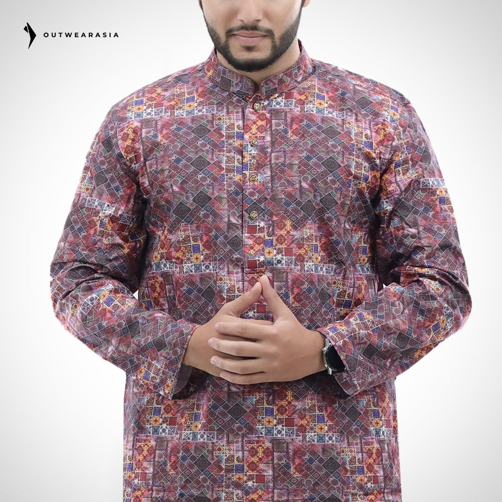 Men's Digital Printed  Cotton Panjabi | Outwear - D23
