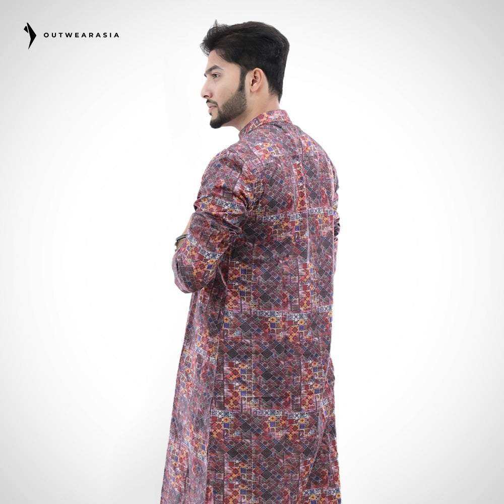 Men's Digital Printed  Cotton Panjabi | Outwear - D23