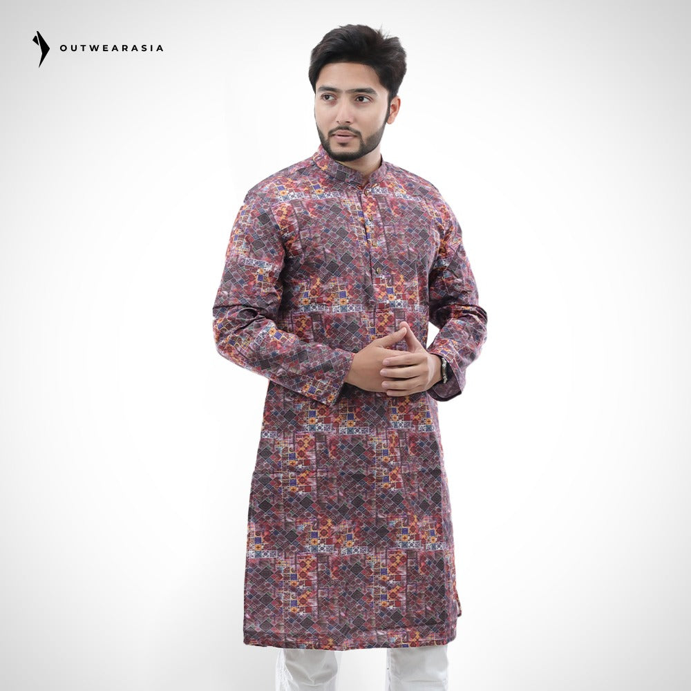 Men's Digital Printed  Cotton Panjabi | Outwear - D23
