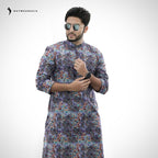 Teal Digital Printed Cotton Panjabi | Outwear - D23