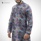 Teal Digital Printed Cotton Panjabi | Outwear - D23