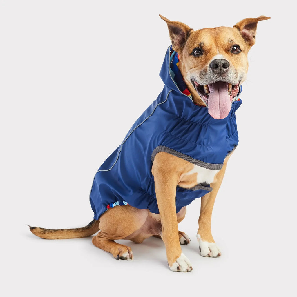 Reversible Dog Raincoat | Navy Retro