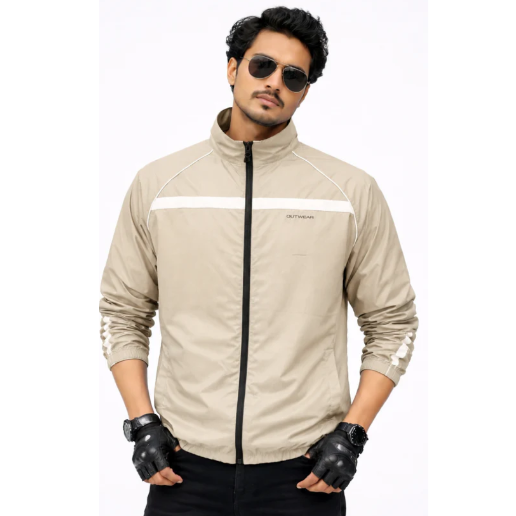 Printed Reflective, More Elasticity RIB & Raglan Collar Windbreaker- Gusty Sky Blue