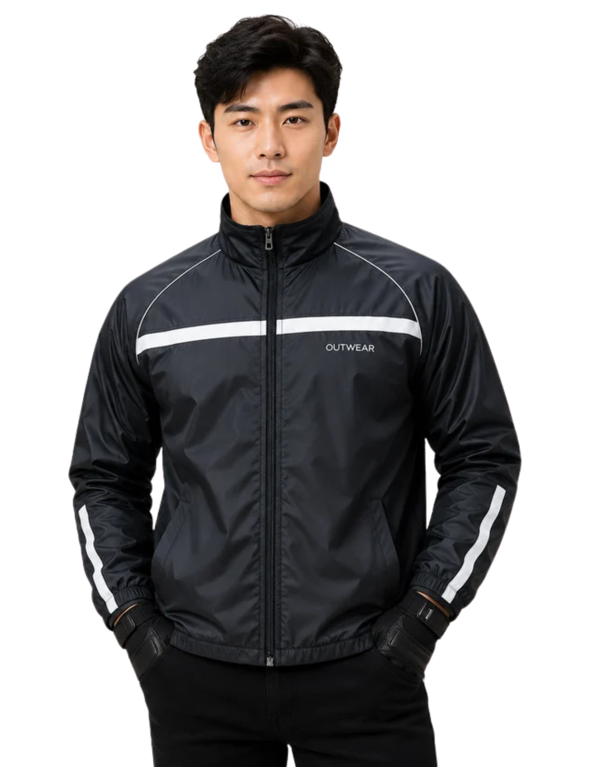 Premium Biker Windbreaker for Men’s With Printed Reflective, More Elasticity RIB & Raglan Collar- Gusty Black