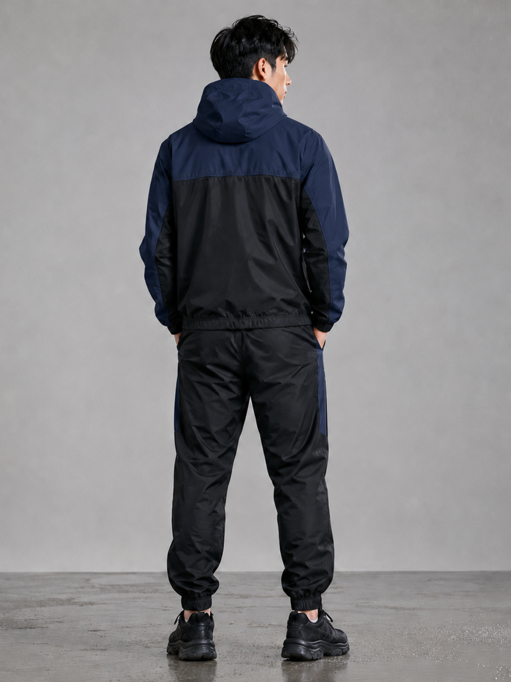 Men’s Waterproof Hooded Raincoat Set Black & Navy