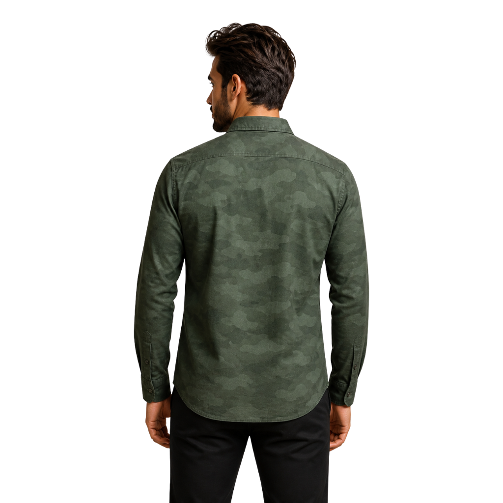 Men's Full Sleeve Camo Print Shirt - Army Green Casual Shirt for Men