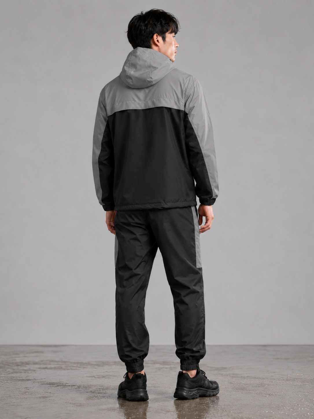 Men’s Waterproof Hooded Raincoat Set Black & Ash