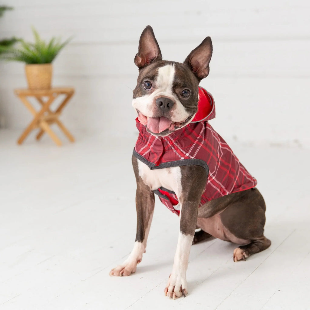 Reversible Dog Raincoat | Red Plaid