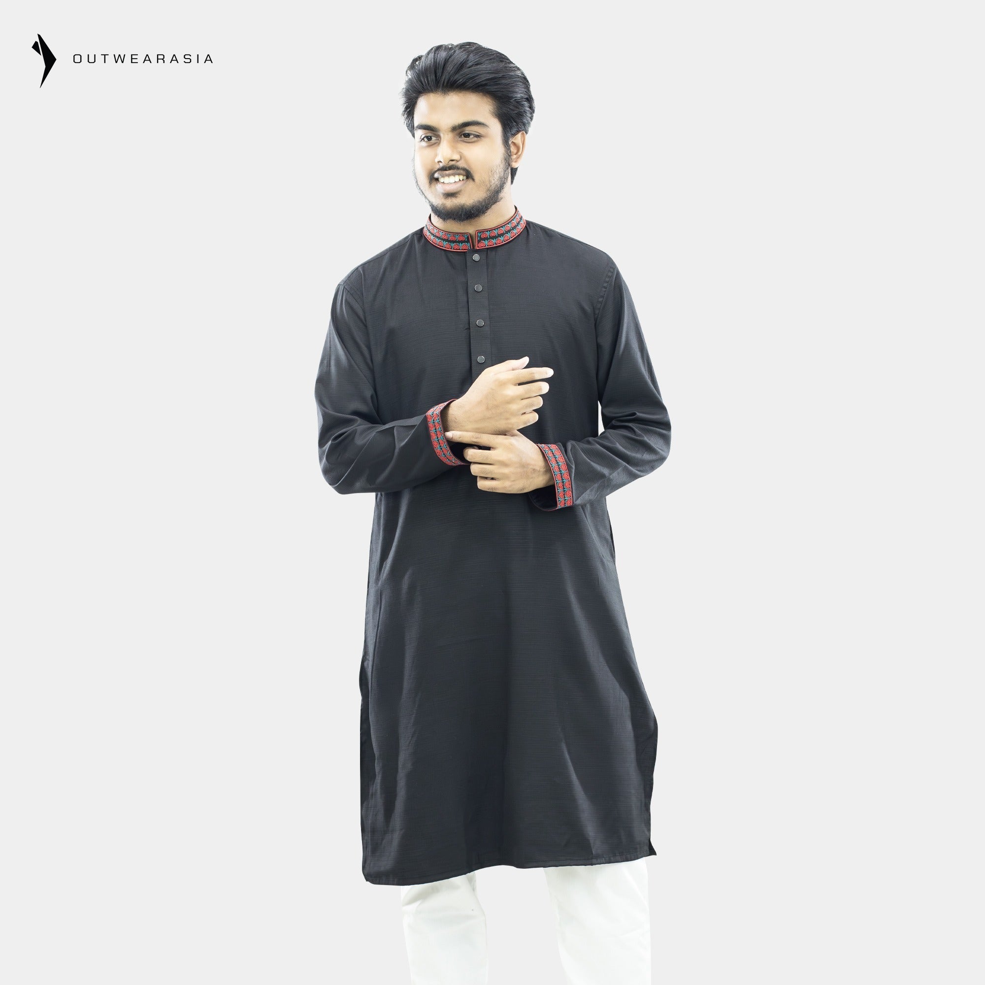 Outwear Men's Exclusive Embroidered Cotton Panjabi- D30