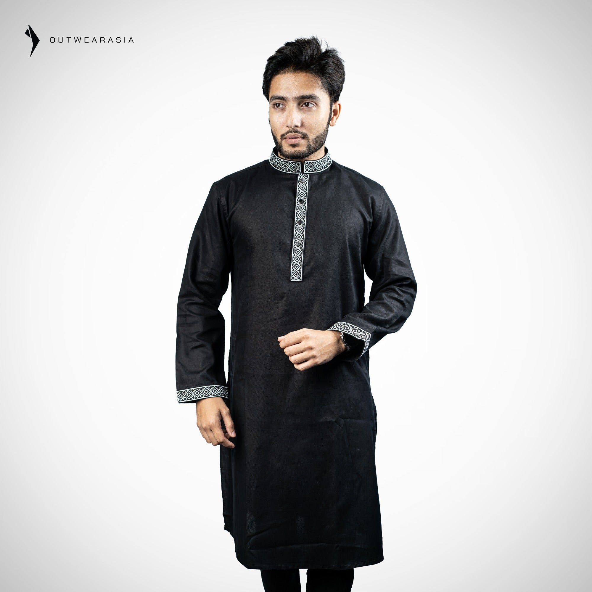 Outwear Men's Exclusive Embroidered Cotton Panjabi- D27