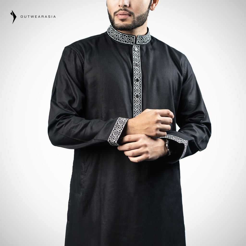 Outwear Men's Exclusive Embroidered Cotton Panjabi- D27