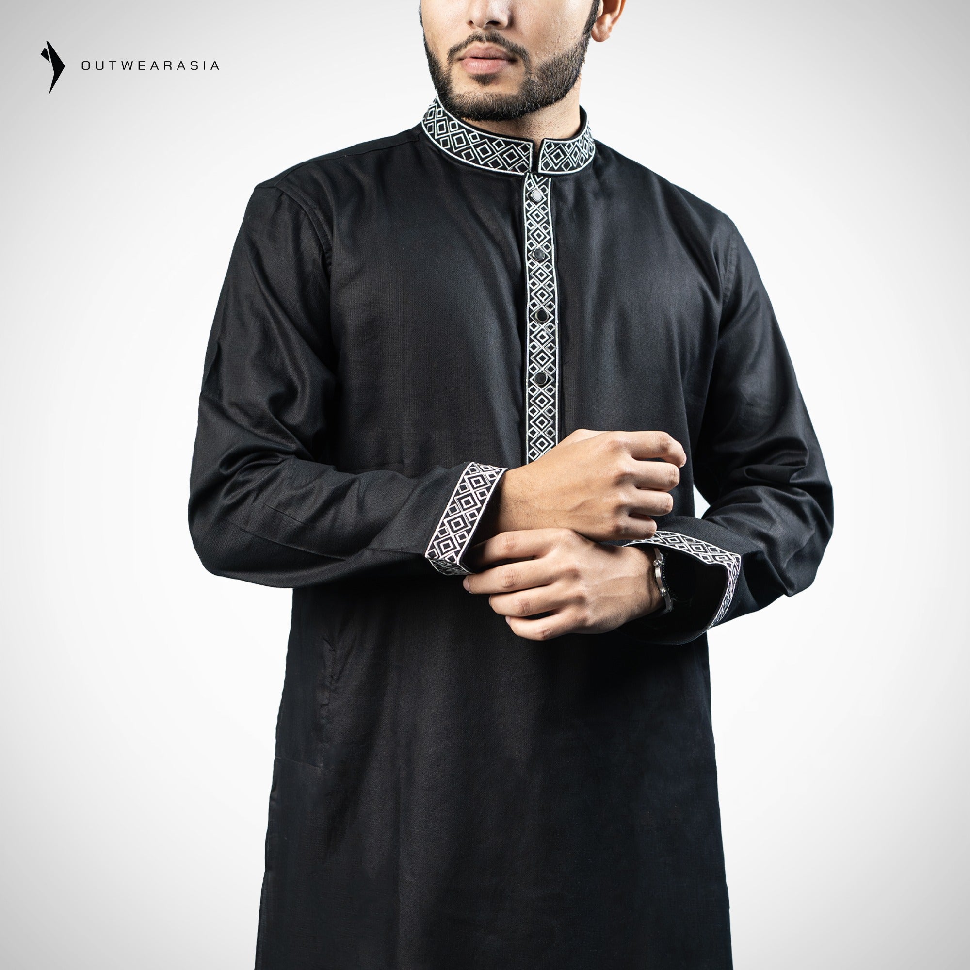 Outwear Men's Exclusive Embroidered Cotton Panjabi- D27