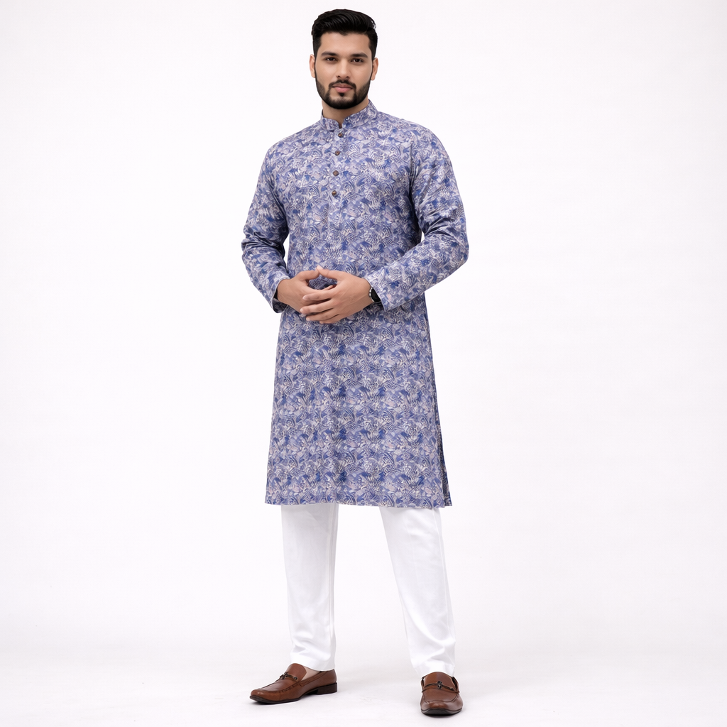 Men's Printed Premium Cotton Panjabi | Outwear - STPA_Purple Print