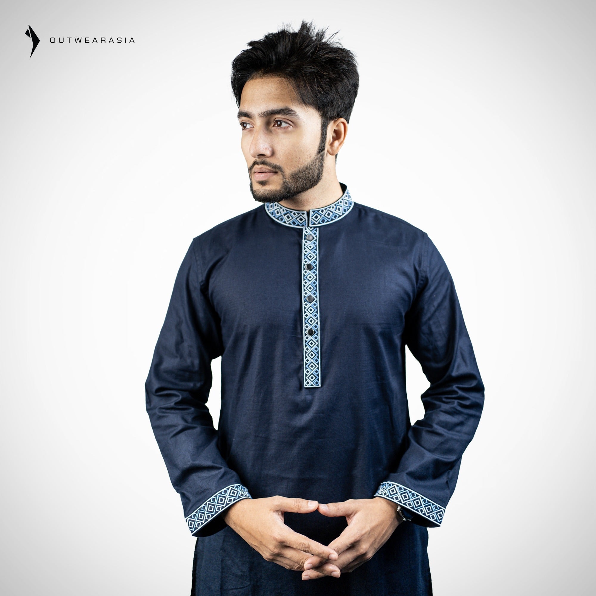 Outwear Men's Exclusive Embroidered Cotton Panjabi- D27