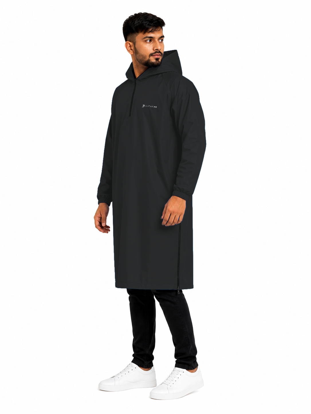 Men’s Waterproof Long Rain Poncho with Hood_Black