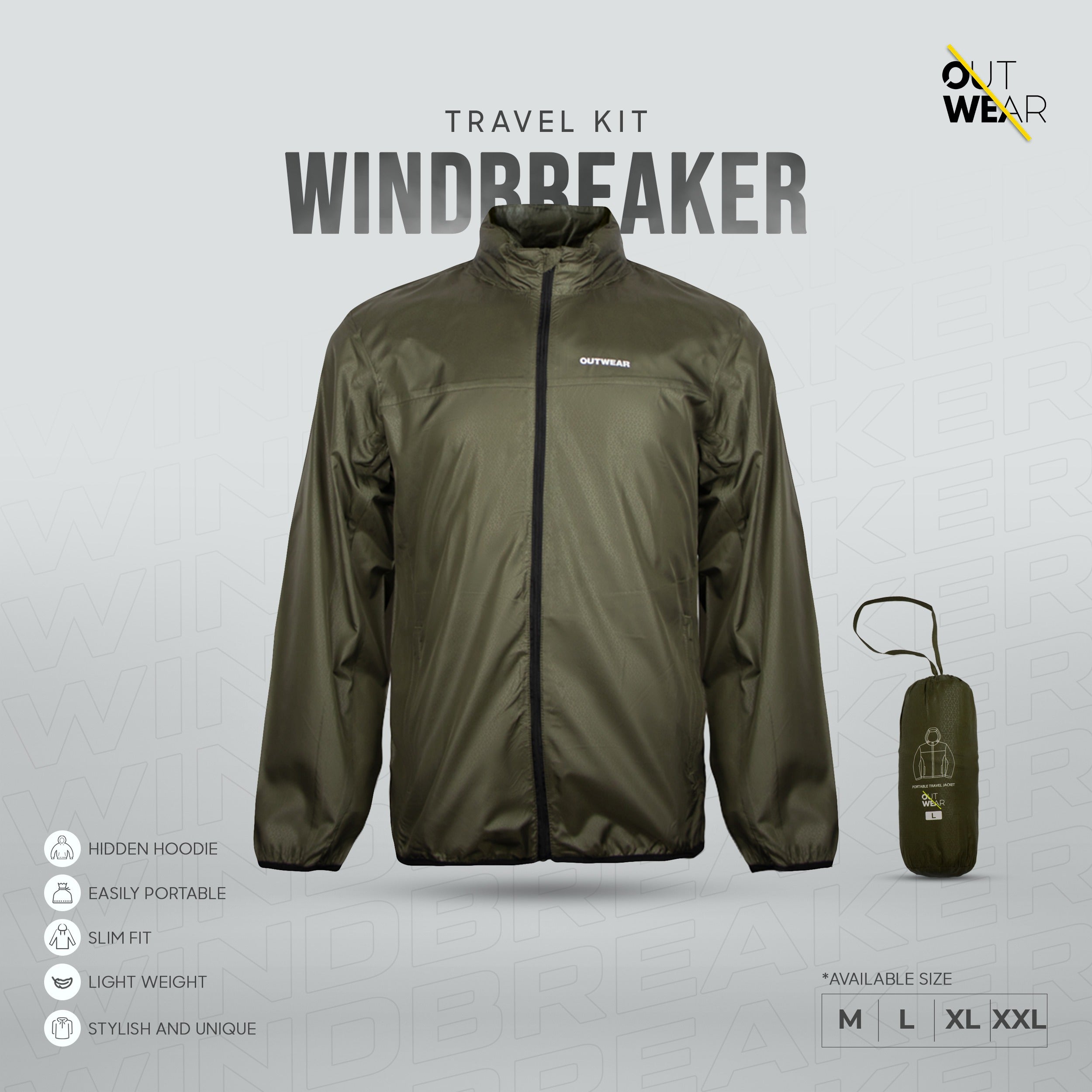 Windbreaker Travel Jacket-Olive