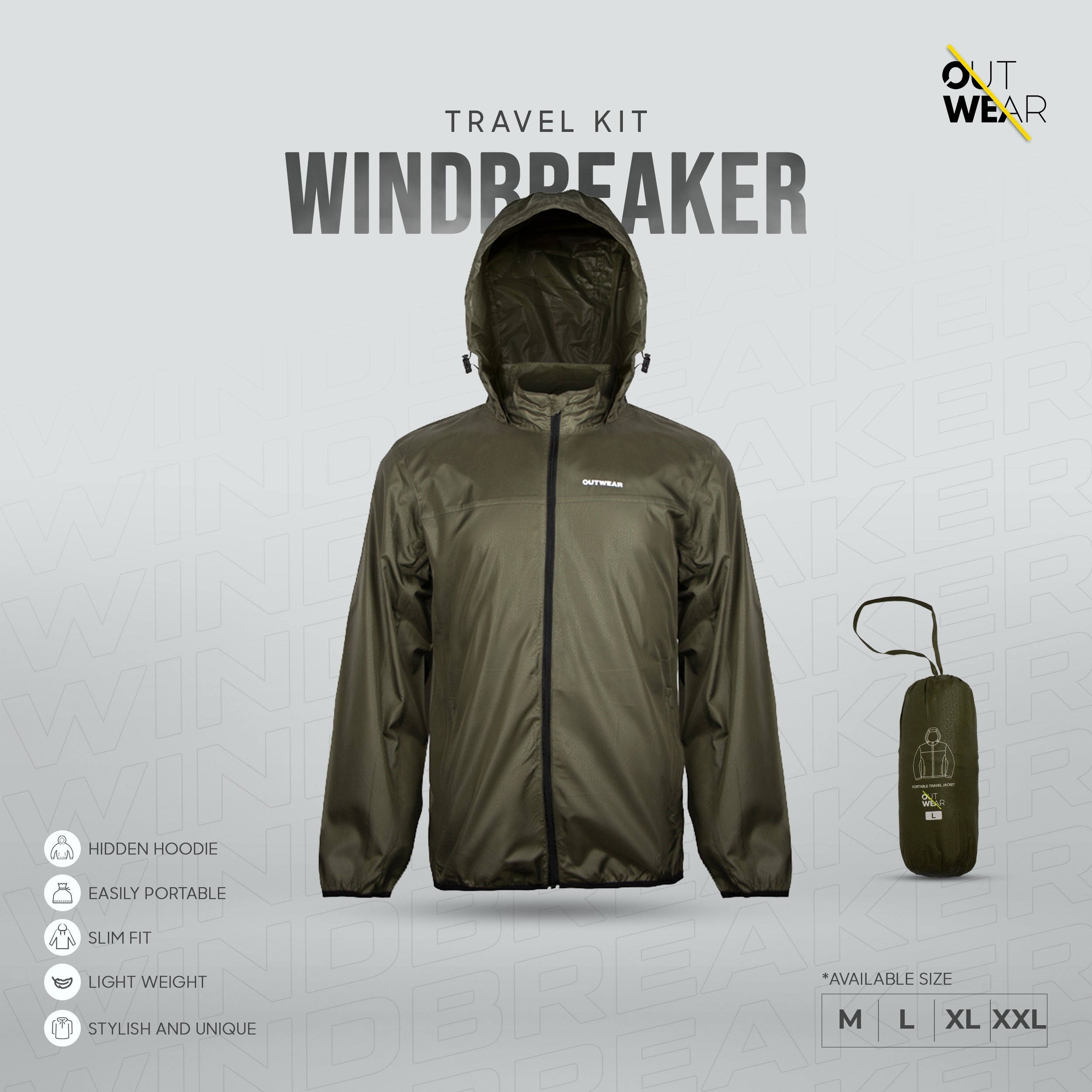Windbreaker Travel Jacket-Olive