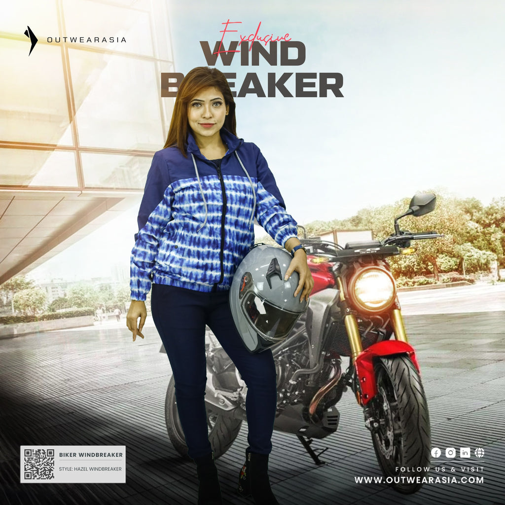 Outwear Ladies High Quality Premium Windbreaker For Lady Biker Hazel-Navy Printed