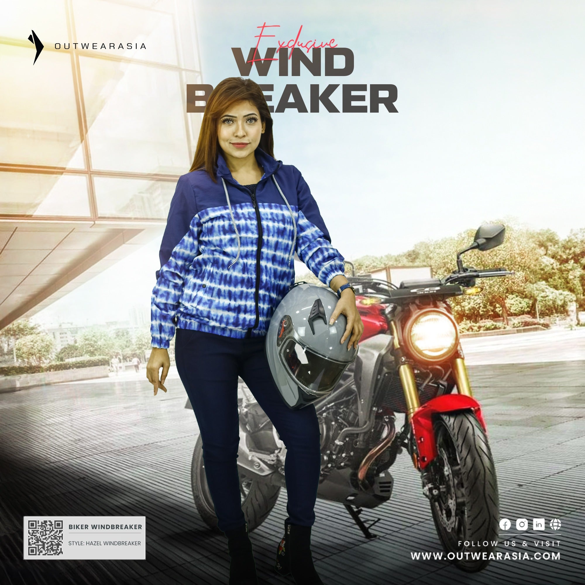 Outwear Ladies High Quality Premium Windbreaker For Lady Biker Hazel-Navy Printed