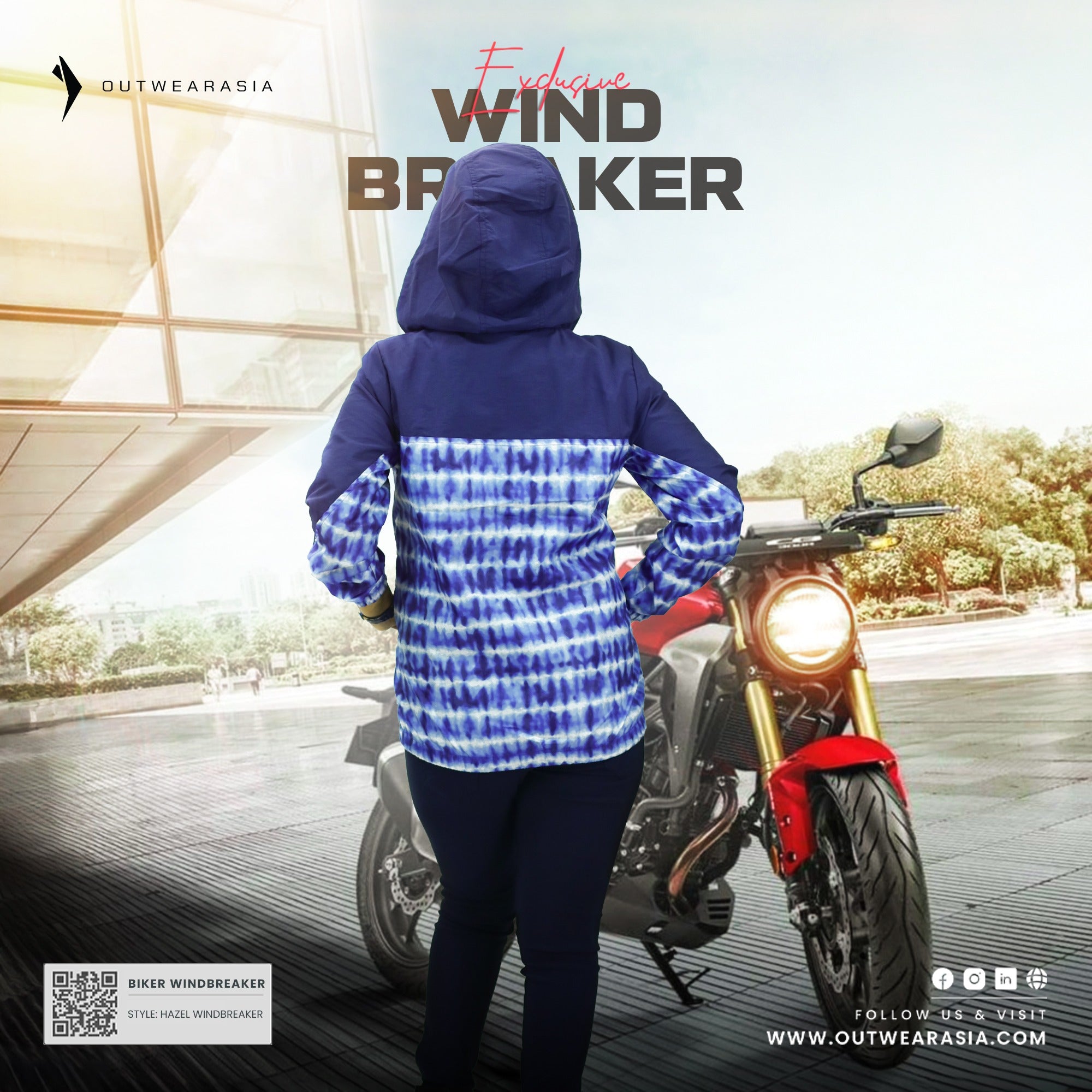 Outwear Ladies High Quality Premium Windbreaker For Lady Biker Hazel-Navy Printed