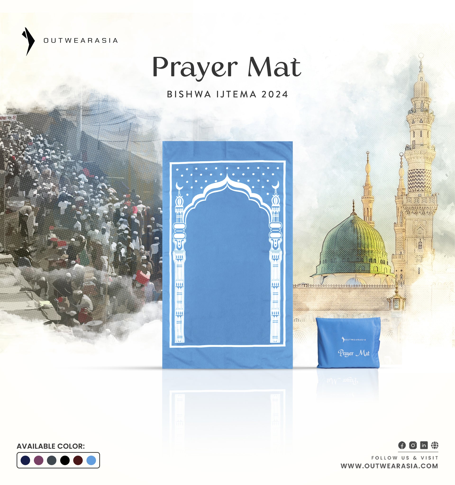 Portable Pocket Prayer Mat, Jaynamaz Sky Blue