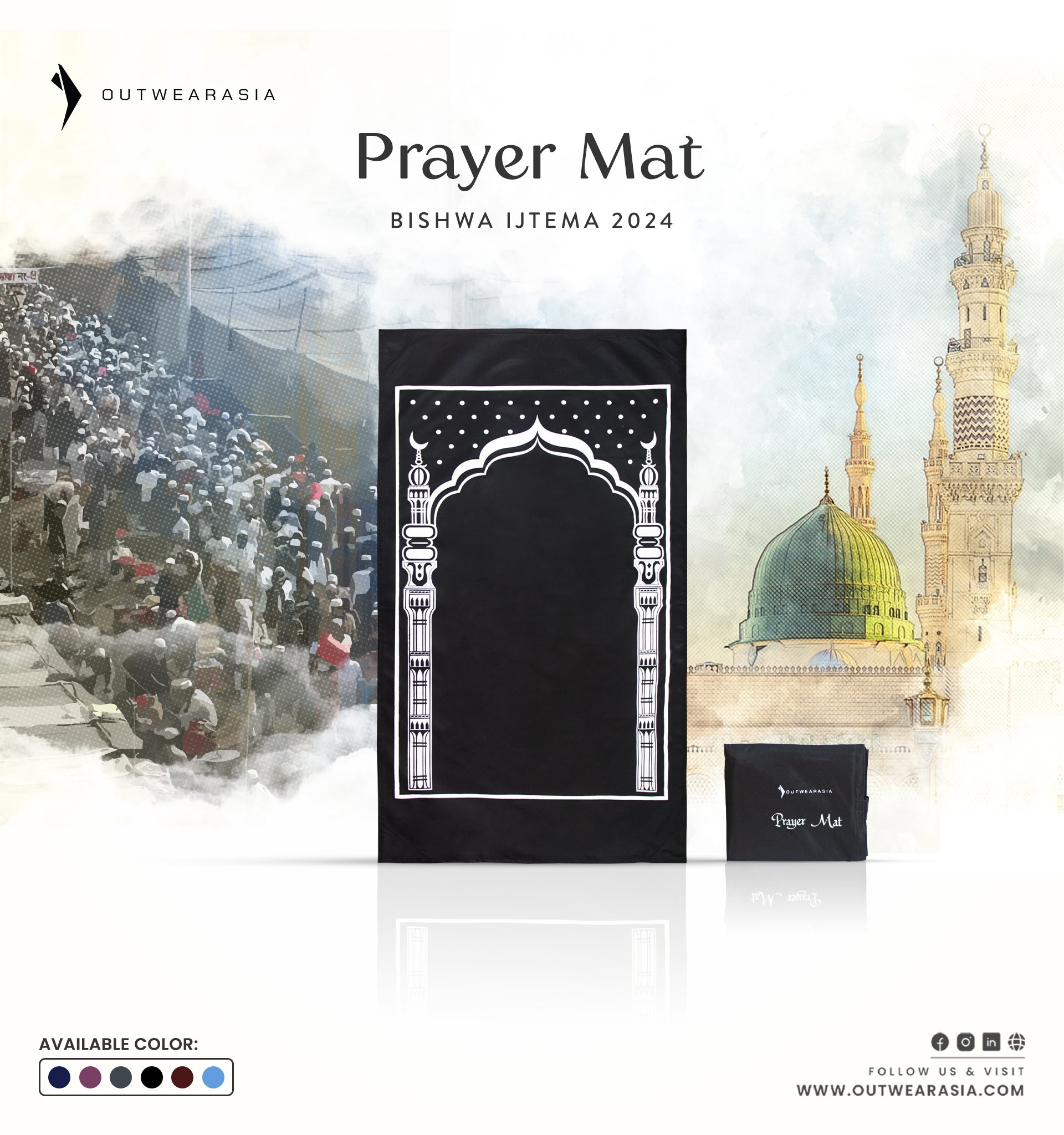 Portable Pocket Prayer Mat, Jaynamaz  Black (Copy)