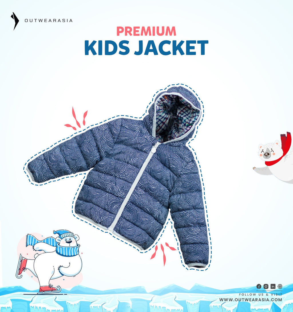 Kid's High Quality Premium Padding Jacket - Toddler Flower Print_Navy Blue