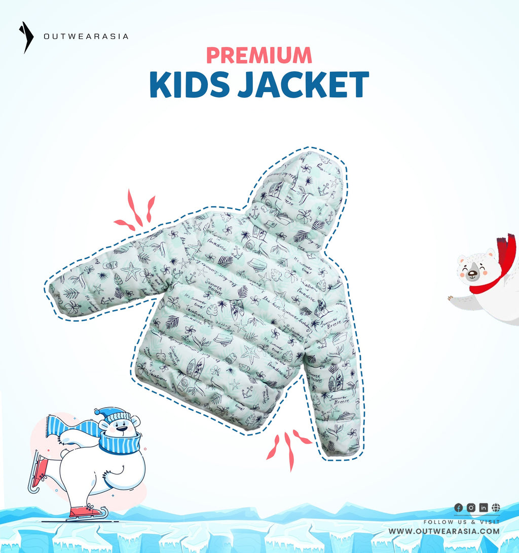 Kid's High Quality Premium Padding Jacket - Toddler White & Sky Blue Print