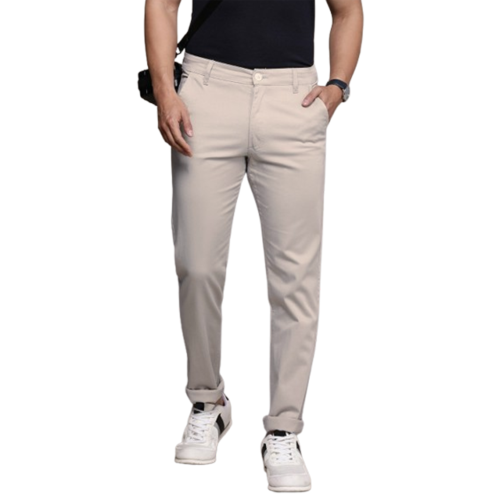 Men’s Slim Fit Beige Stretch Chinos – Twill Cotton Fabric