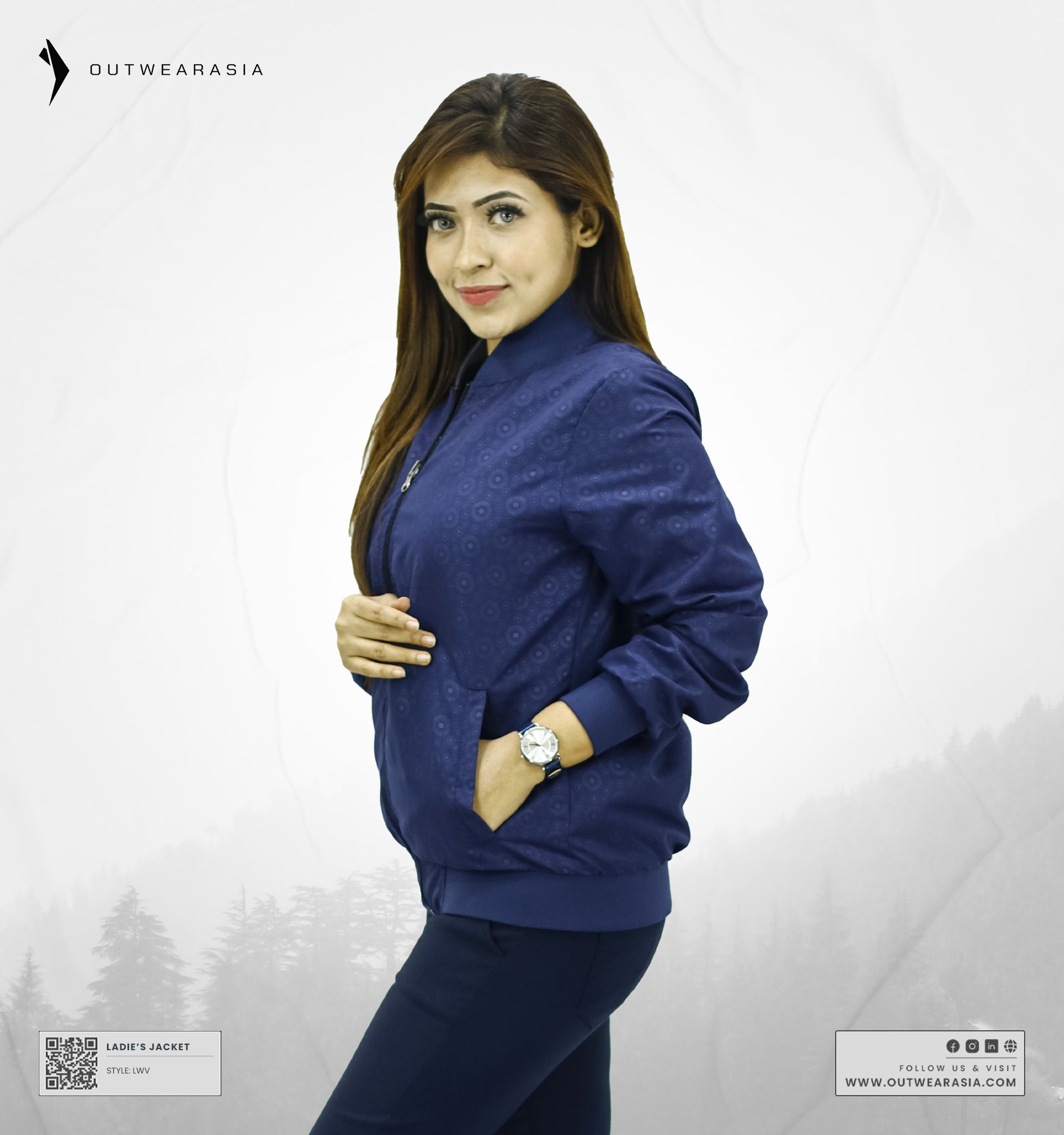 High-Quality Premium Ladies Reversible Jacket- LWV-Navy Printed