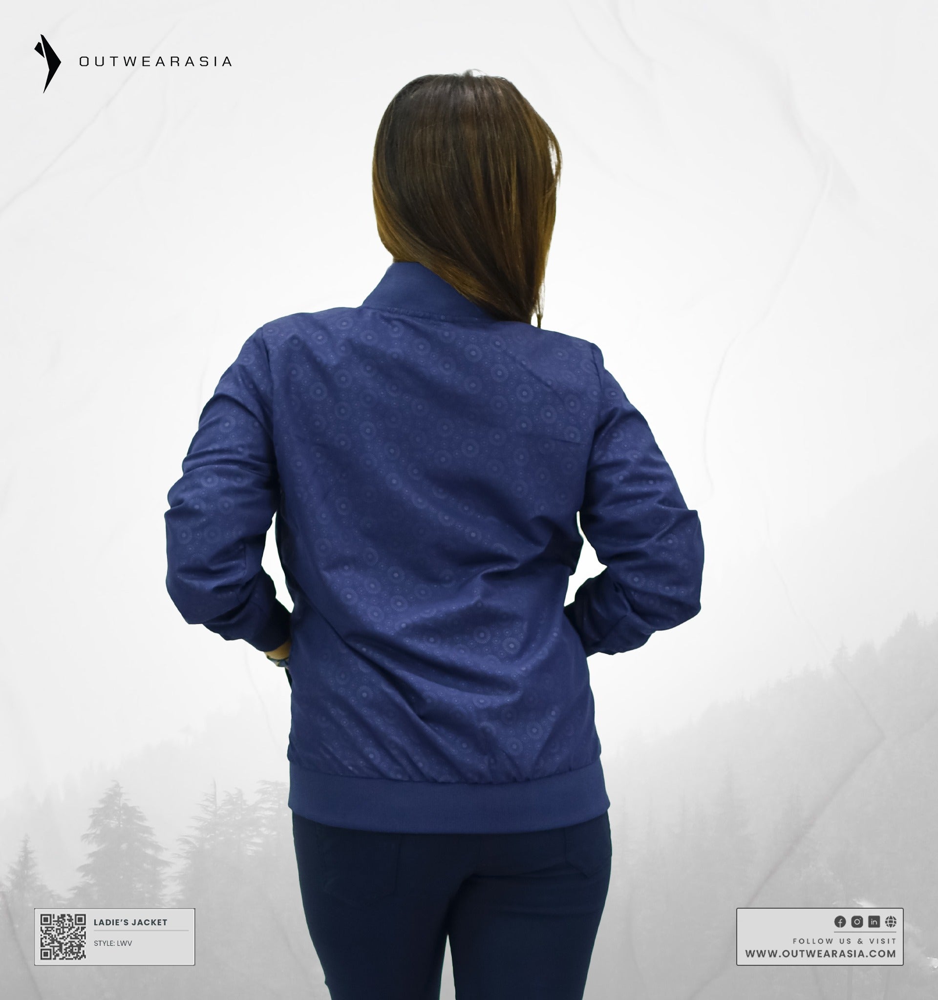 High-Quality Premium Ladies Reversible Jacket- LWV-Navy Printed