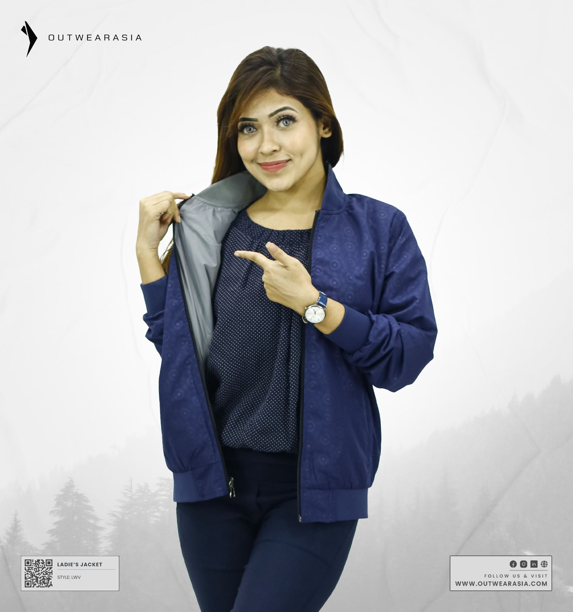 High-Quality Premium Ladies Reversible Jacket- LWV-Navy Printed